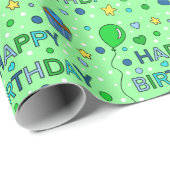Blauwe en kalkgroene jongen's Happy Birthday Cadeaupapier (Rol Hoek)