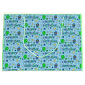Blauwe en kalkgroene jongen's Happy Birthday Groot Cadeauzakje (Voorkant)