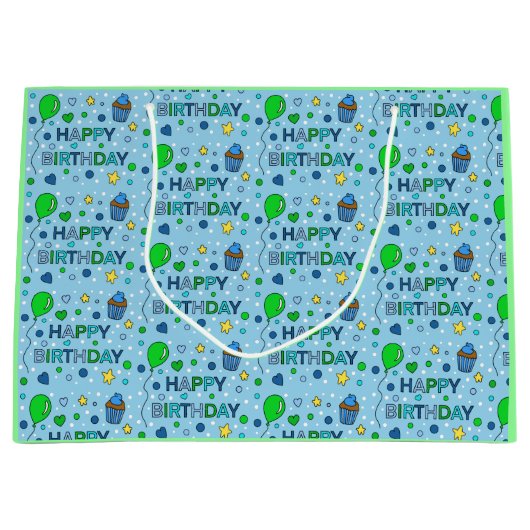 Blauwe en kalkgroene jongen's Happy Birthday Groot Cadeauzakje (Voorkant)