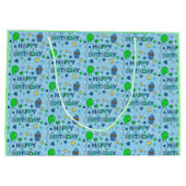 Blauwe en kalkgroene jongen's Happy Birthday Groot Cadeauzakje (Achterkant)