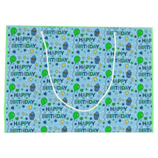 Blauwe en kalkgroene jongen's Happy Birthday Groot Cadeauzakje (Achterkant)