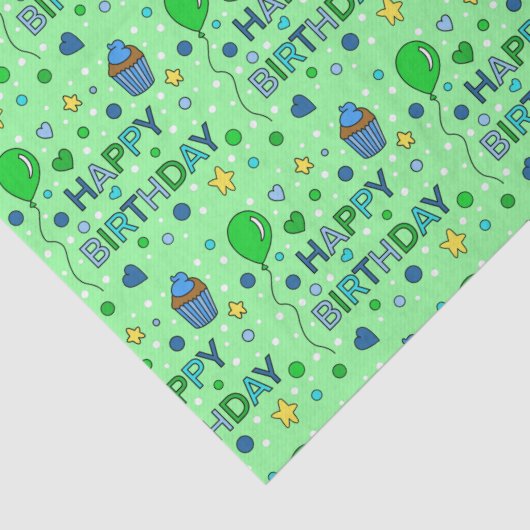 Blauwe en kalkgroene jongen's Happy Birthday Tissuepapier (Detail)