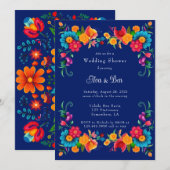 Blauwe en kleurrijke Mexicaanse Fiesta Trouwdouche Kaart (Voorkant / Achterkant)