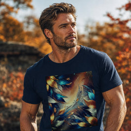 Blauwe en koperen bladeren Abstract T-shirt
