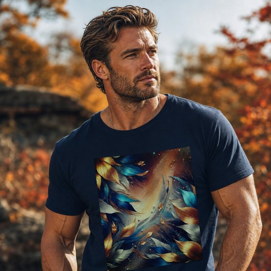 Blauwe en koperen bladeren Abstract T-shirt
