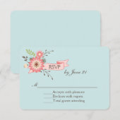 blauwe en koraalbloemige RSVP-Kaart RSVP Kaartje (Voorkant / Achterkant)