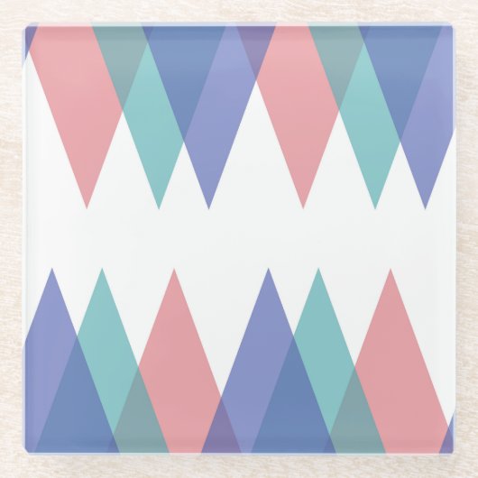 Blauwe en koraaldriehoeken glazen onderzetter (Voorkant)
