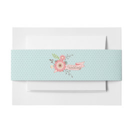 Blauwe en koraalkatoenachtige bruiloft uitnodigingen wikkel