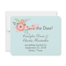 Blauwe en koraalrode bloemen-huwelijkskaart 'Save 