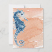 Blauwe en koraalse Waterverf Seahorse Beach bruilo Save The Date (Achterkant)