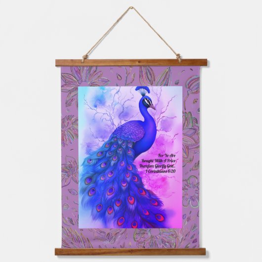 Blauwe en Lavendel Peacock Hangend Wandkleed (Voorkant)