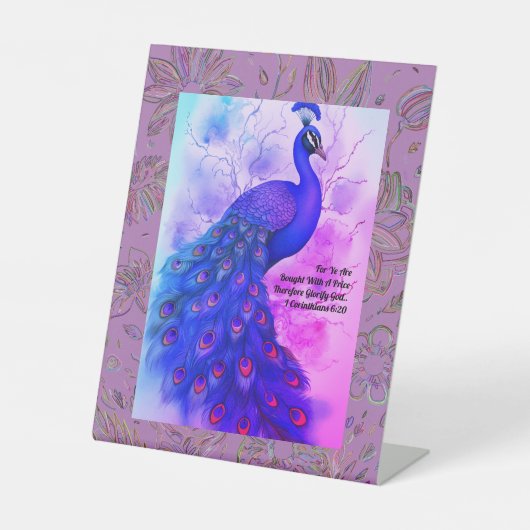 Blauwe en Lavendel Peacock Reclamebord Met Voetstuk (Voorkant)