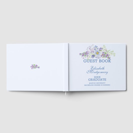Blauwe en lavender Floral Graduation Party Gastenboek (Volledig)