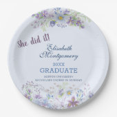 Blauwe en lavender Floral Graduation Party Papieren Bordje (Voorkant)