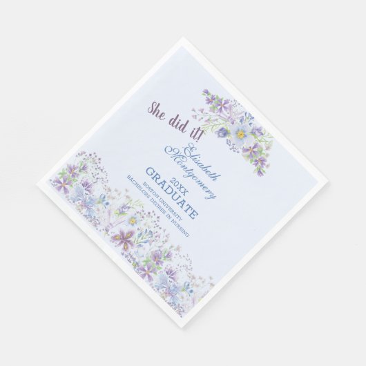 Blauwe en lavender Floral Graduation Party Servet (Hoek)