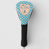 Blauwe en lichte beige controles met Initialen, Aa Golfheadcover (Voorkant)