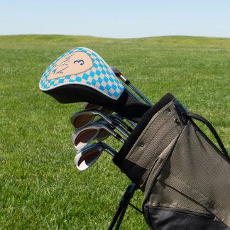 Blauwe en lichte beige controles met Initialen, Aa Golfheadcover