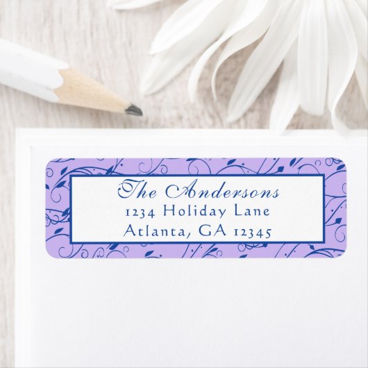 Blauwe en Lila Floral Wedding Etiket (Insitu)