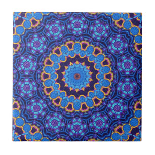 Blauwe en lila Kaleidoscoop retro mandala Tegeltje
