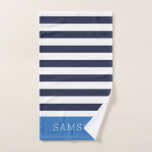 Blauwe en marine strepen monogram bad handdoek (Handdoek)