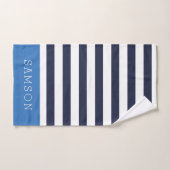 Blauwe en marine strepen monogram bad handdoek (Handdoek)