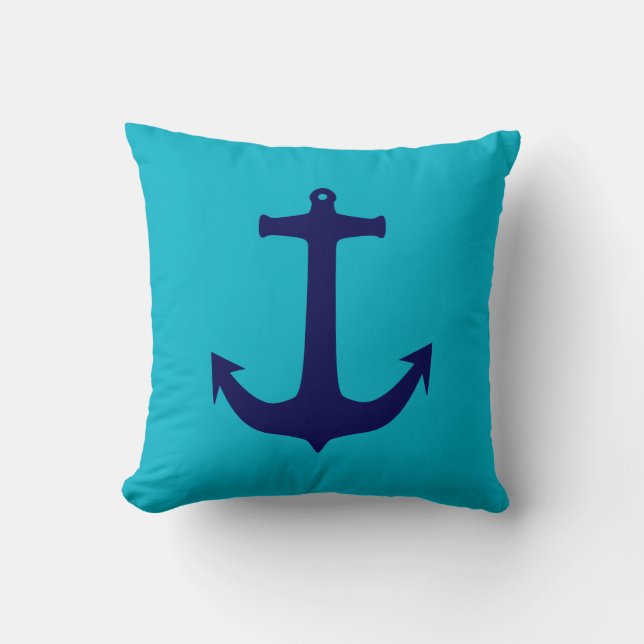 Blauwe en marineblauw Anchor Pillow Kussen (Voorkant)