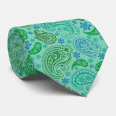 Blauwe en mint-groene tongen  paisley stropdas (Opgerold)