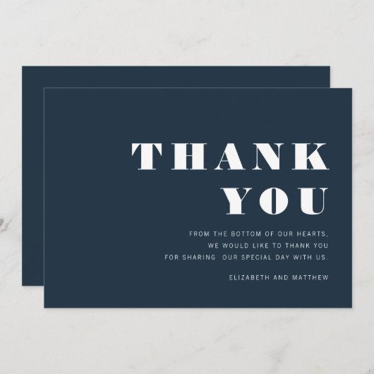 Blauwe en moderne minimalistische bruiloft bedankt (Voorkant / Achterkant)