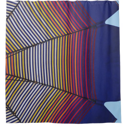 Blauwe en multicolleurige paraplu douchegordijn (Voorkant)