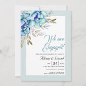 Blauwe en nertgroene waterverf bloemen verloving kaart (Voorkant)