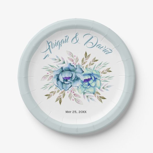 Blauwe en nertsen groene waterverf papieren bordje (Voorkant)