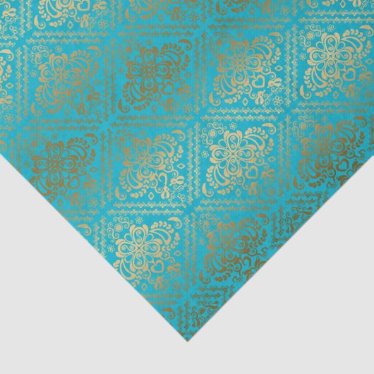 Blauwe en onechte metalen goudkapjes tissuepapier (Detail)