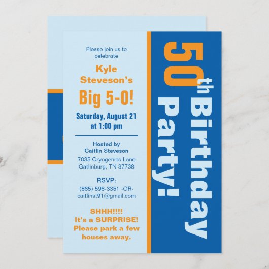 Blauwe en Oranje 50e verjaardag Kaart (Voorkant / Achterkant)