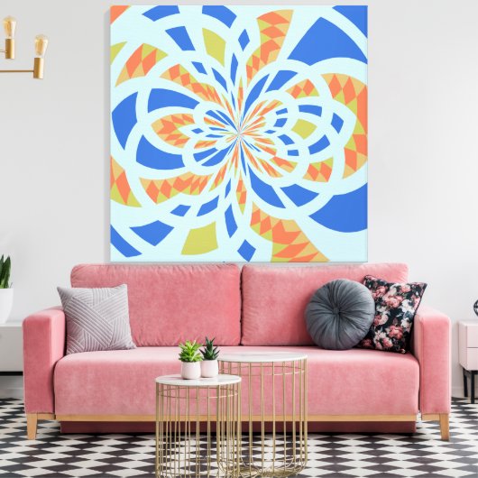 Blauwe en Oranje Abstracte mozaïekkunst Canvas Afdruk (Insitu (Woonkamer))