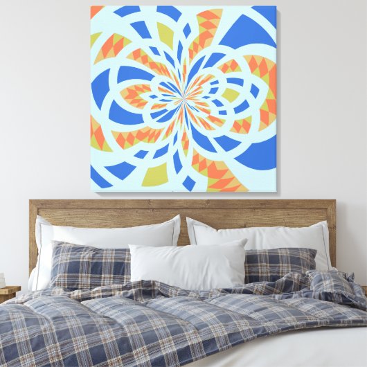Blauwe en Oranje Abstracte mozaïekkunst Canvas Afdruk (Insitu (Slaapkamer))