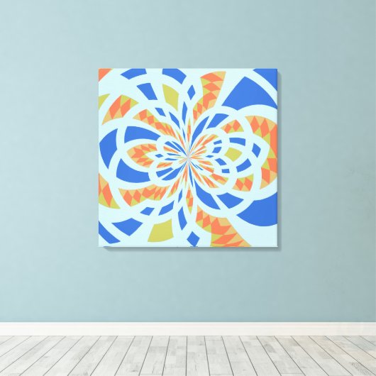 Blauwe en Oranje Abstracte mozaïekkunst Canvas Afdruk (Insitu (Houten vloer))