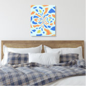 Blauwe en Oranje Abstracte mozaïekkunst Canvas Afdruk (Insitu (Slaapkamer))