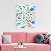 Blauwe en Oranje Abstracte mozaïekkunst Canvas Afdruk (Insitu (Woonkamer))