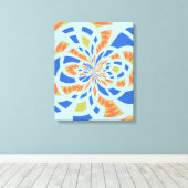 Blauwe en Oranje Abstracte mozaïekkunst Canvas Afdruk (Insitu (Houten vloer))