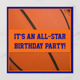 Blauwe en Oranje Basketball Birthday Party Kaart