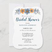 Blauwe en Oranje Bloem Bruidsdouche Uitnodigingen (Voorkant)