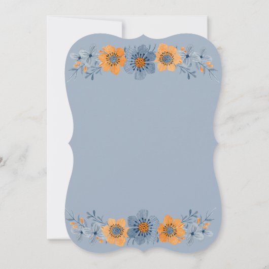 Blauwe en Oranje Bloem Bruidsdouche Uitnodigingen (Achterkant)