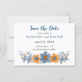 Blauwe en oranje bloem save-the-datekaarten save the date