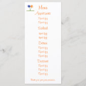 Blauwe en Oranje bloemen, aangepaste menukaarten Menu (Achterkant)