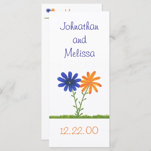 Blauwe en Oranje bloemen, aangepaste menukaarten Menu (Voorkant / Achterkant)