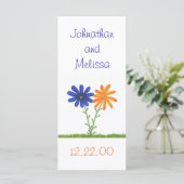 Blauwe en Oranje bloemen, aangepaste menukaarten Menu (Staand voorkant)