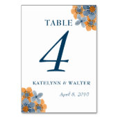 Blauwe en oranje bloemen huwelijks tafelnummer (Achterkant)