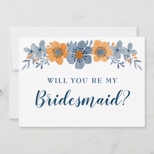 Blauwe en Oranje bloemen, jij wordt mijn bruidsmei Kaart (Voorkant)