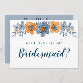 Blauwe en Oranje bloemen, jij wordt mijn bruidsmei Kaart (Voorkant / Achterkant)