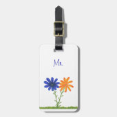 Blauwe en Oranje bloemen Mr Bagagelabels (Voorkant verticaal)